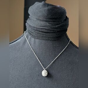 Silver Tone Crystal Ball Pendant Necklace | Minimal Sparkle